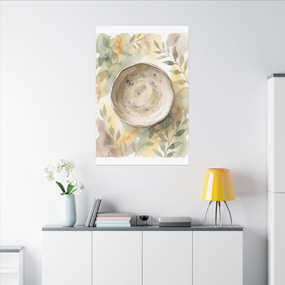 Ceramic Bowl Watercolor Canvas Art | Warm Japandi Art