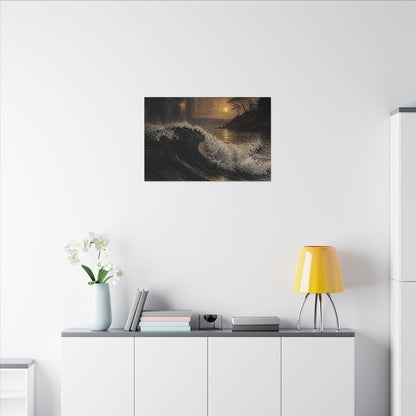 Ocean Wave Dark Texture Canvas Art | Bold Dark Japandi Art