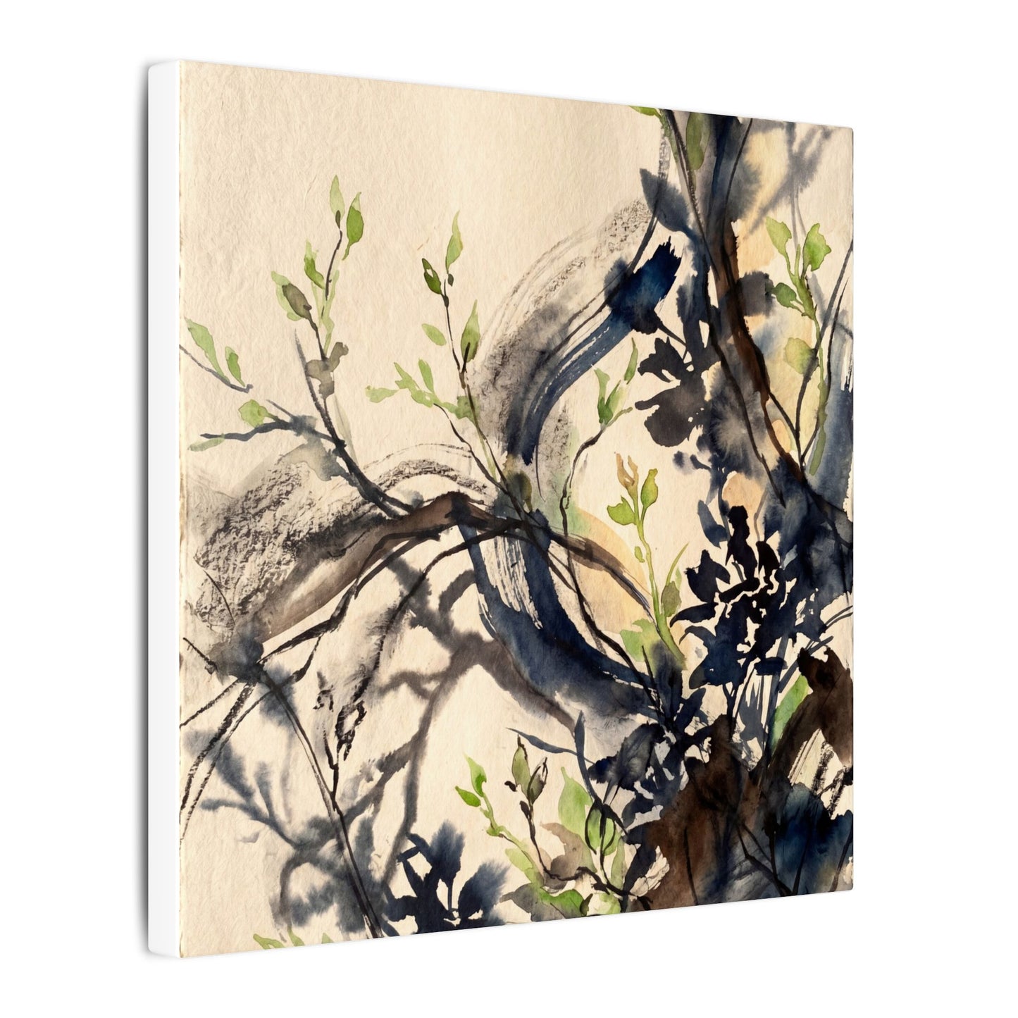 Ma Shadow Play Canvas Art - Dark Japandi Charcoal Ink