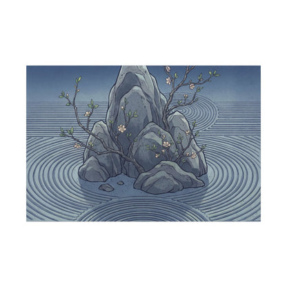Spring Rock Garden Ukiyo E Inspired Canvas Art | Tranquil Decor Art Print