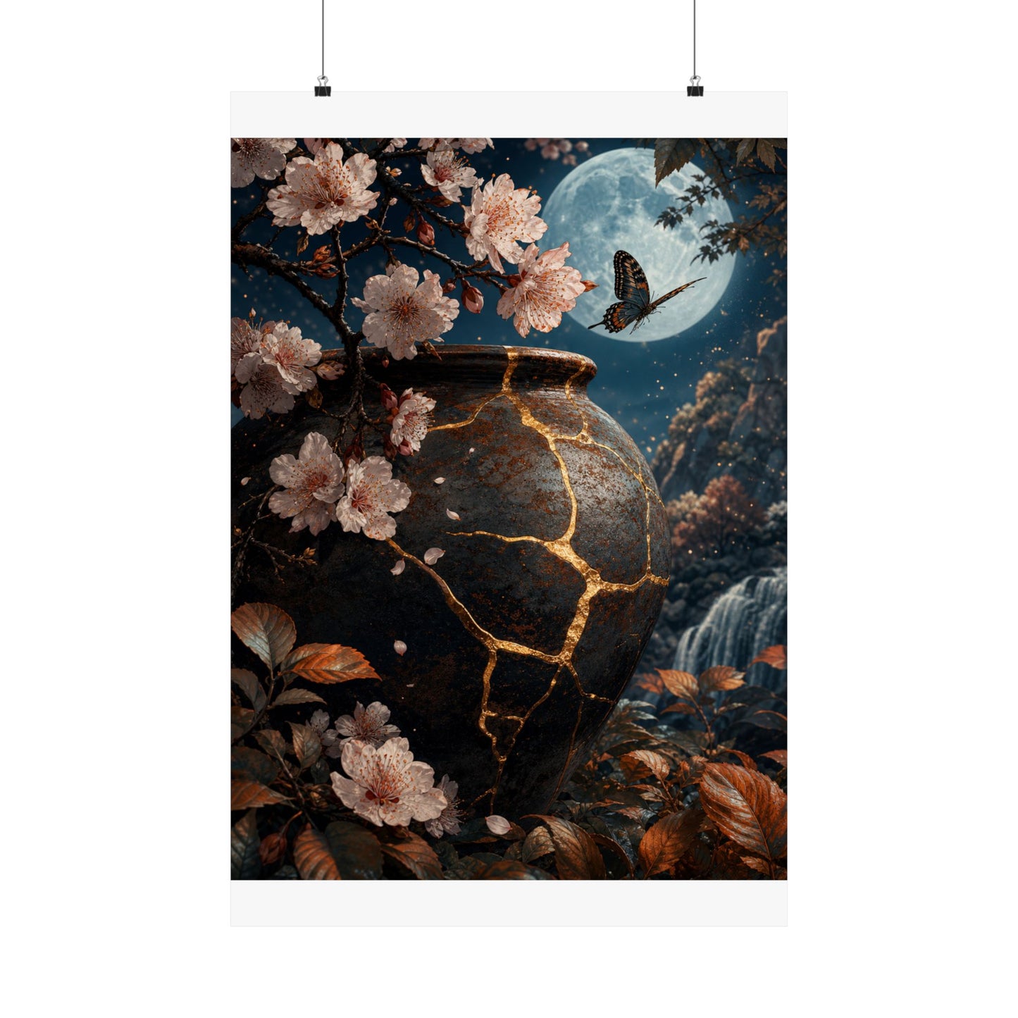 Cherry Blossom Gold Repair Wall Art Print | Beautiful Kintsugi Art