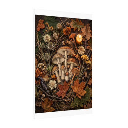 Autumn Dried Flowers Mushroom Illustration Canvas Art | Earthy Decor