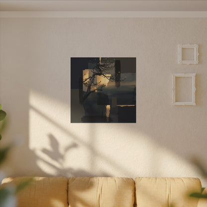 Golden Hour Pine Tree Canvas Art - Dark Japandi Kanso