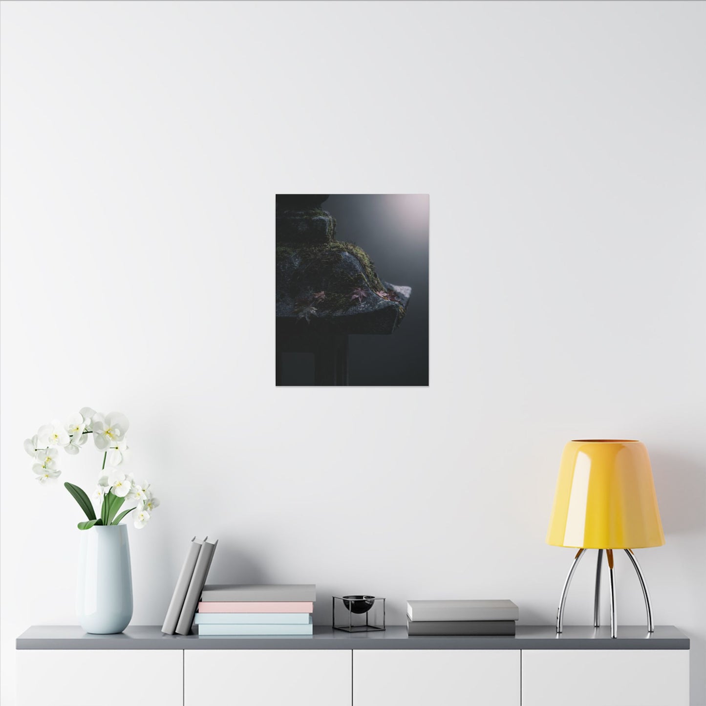 Stone Lantern Moody Minimal Canvas Art | Sophisticated Dark Japandi Art
