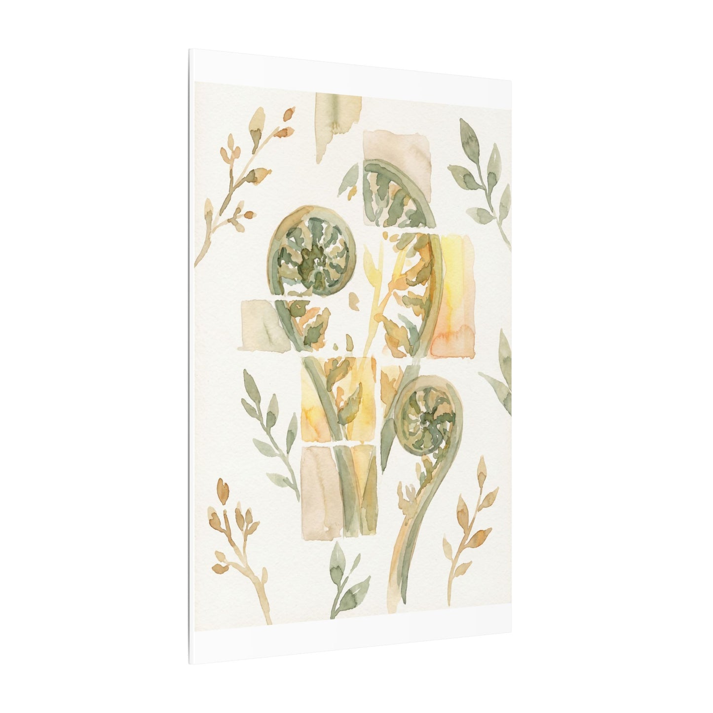 Earthy Fern Unfurling Canvas Art - Watercolor Japandi