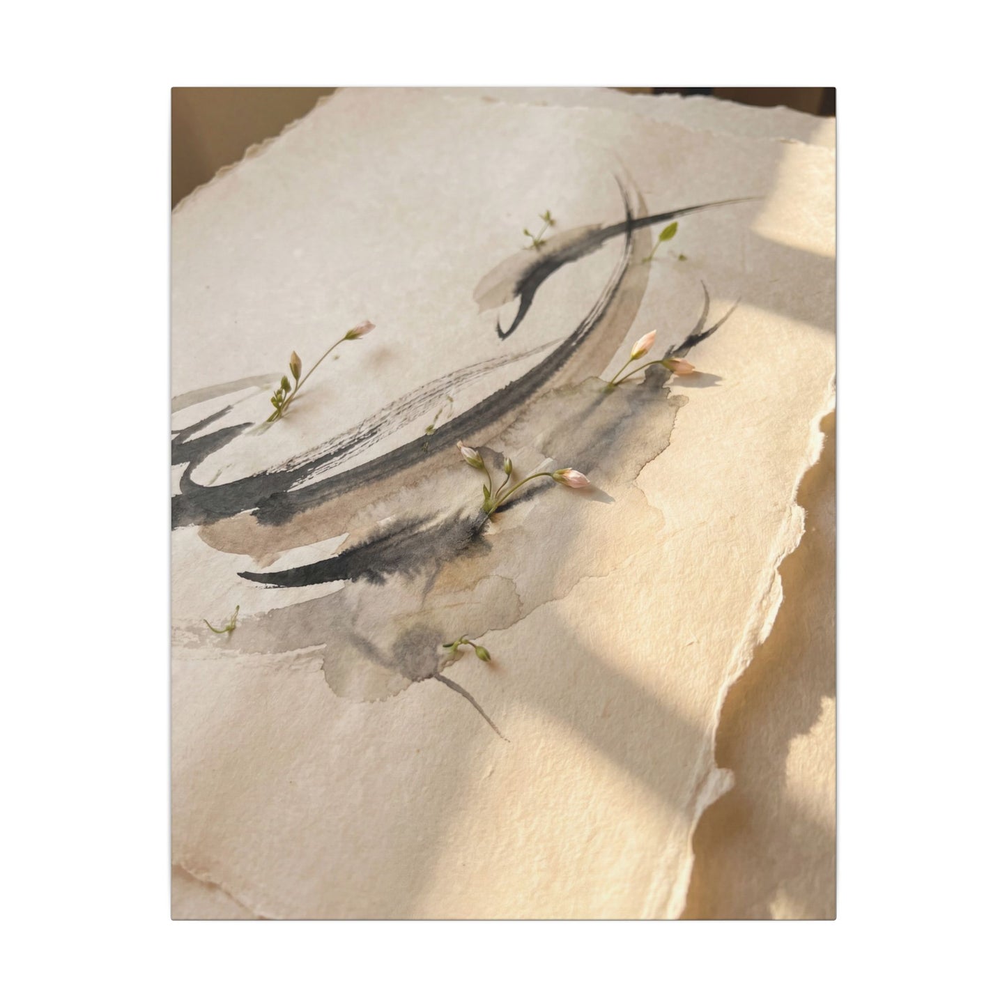 Ink Brushstroke Watercolor Canvas Art | Neutral Japandi Art