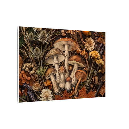 Autumn Dried Flowers Mushroom Illustration Canvas Art | Earthy Decor