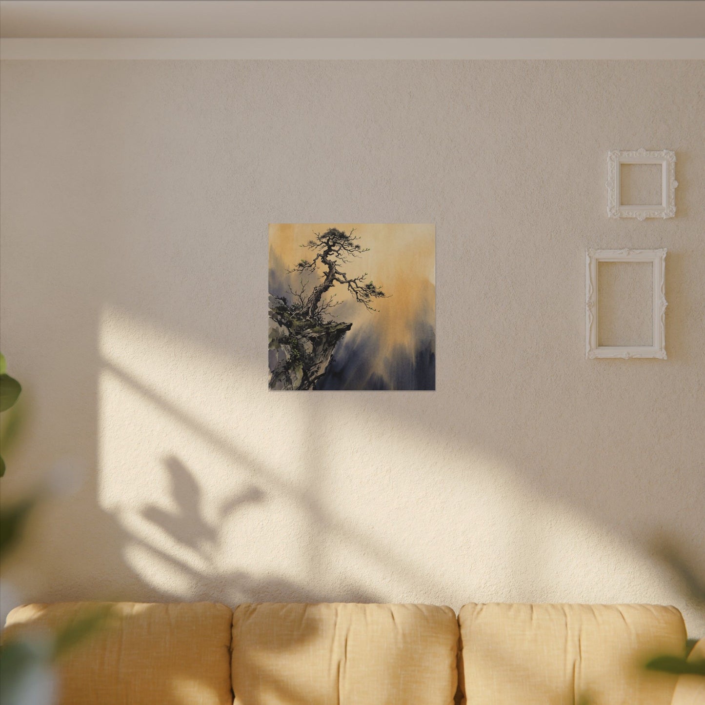 Zen Pine Tree in Golden Hour | Sumi E Canvas Art