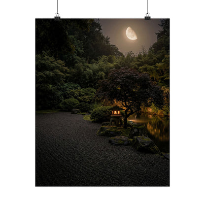 Dark Japandi Moonlit Garden in Golden Hour | Moody Minimal Wall Art Print Art Print
