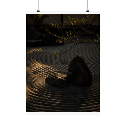 Golden Hour Rock Garden Wall Art Print - Dark Japandi Ma
