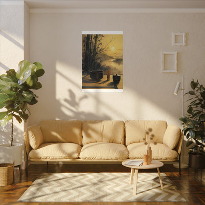 Tea Ceremony Sumi E Canvas Art | Contemplative Zen Art