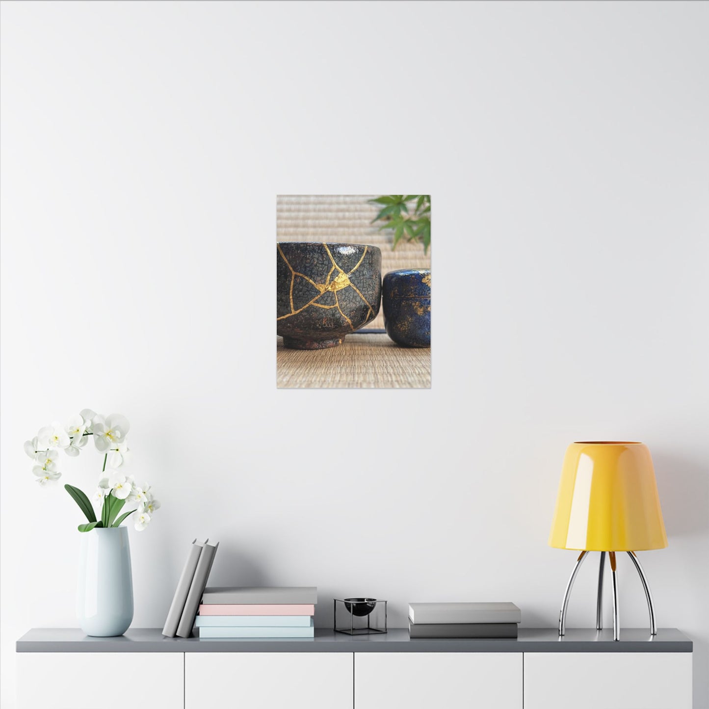 Tea Ceremony Crackle Gold Canvas Art | Philosophical Kintsugi Art