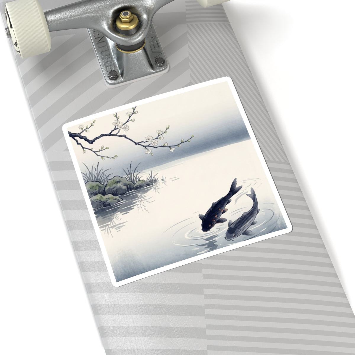 Ma Koi Pond Sticker - Zen Ukiyo E Inspired Art Print