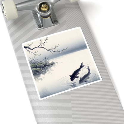 Ma Koi Pond Sticker - Zen Ukiyo E Inspired Art Print