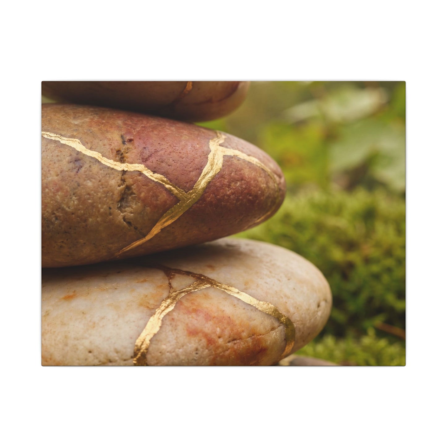 River Stones Summer Canvas Art | Kintsugi Healing Design