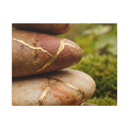 River Stones Summer Canvas Art | Kintsugi Healing Design