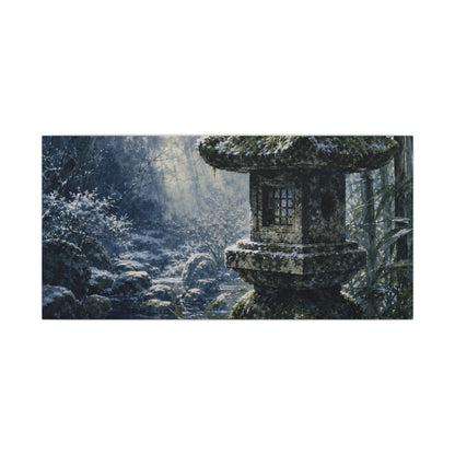 Zen Stone Lantern in Dappled | Sumi E Canvas Art