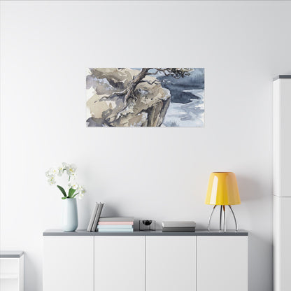 Pine Tree Canvas Art | Winter Japandi Watercolor Art