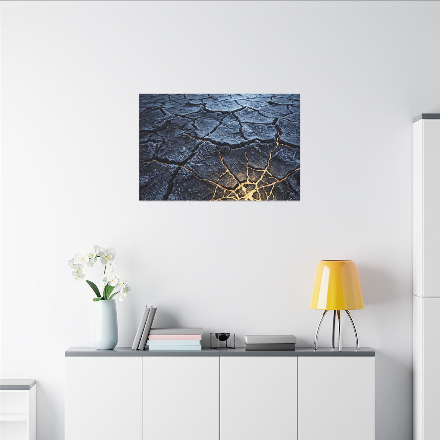 Moonlight Cracked Earth Canvas Art - Kintsugi Mono No Aware
