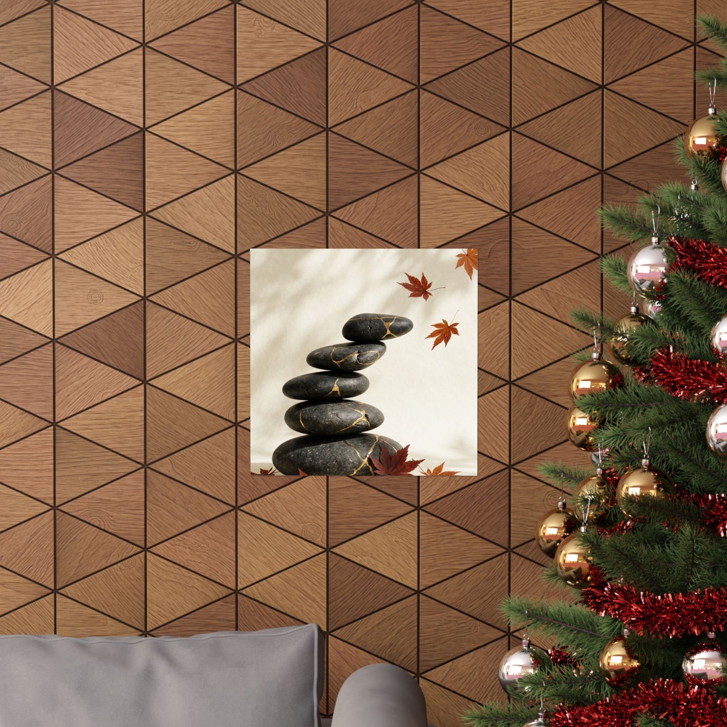 River Stones Crackle Gold Wall Art Print | Philosophical Kintsugi Art