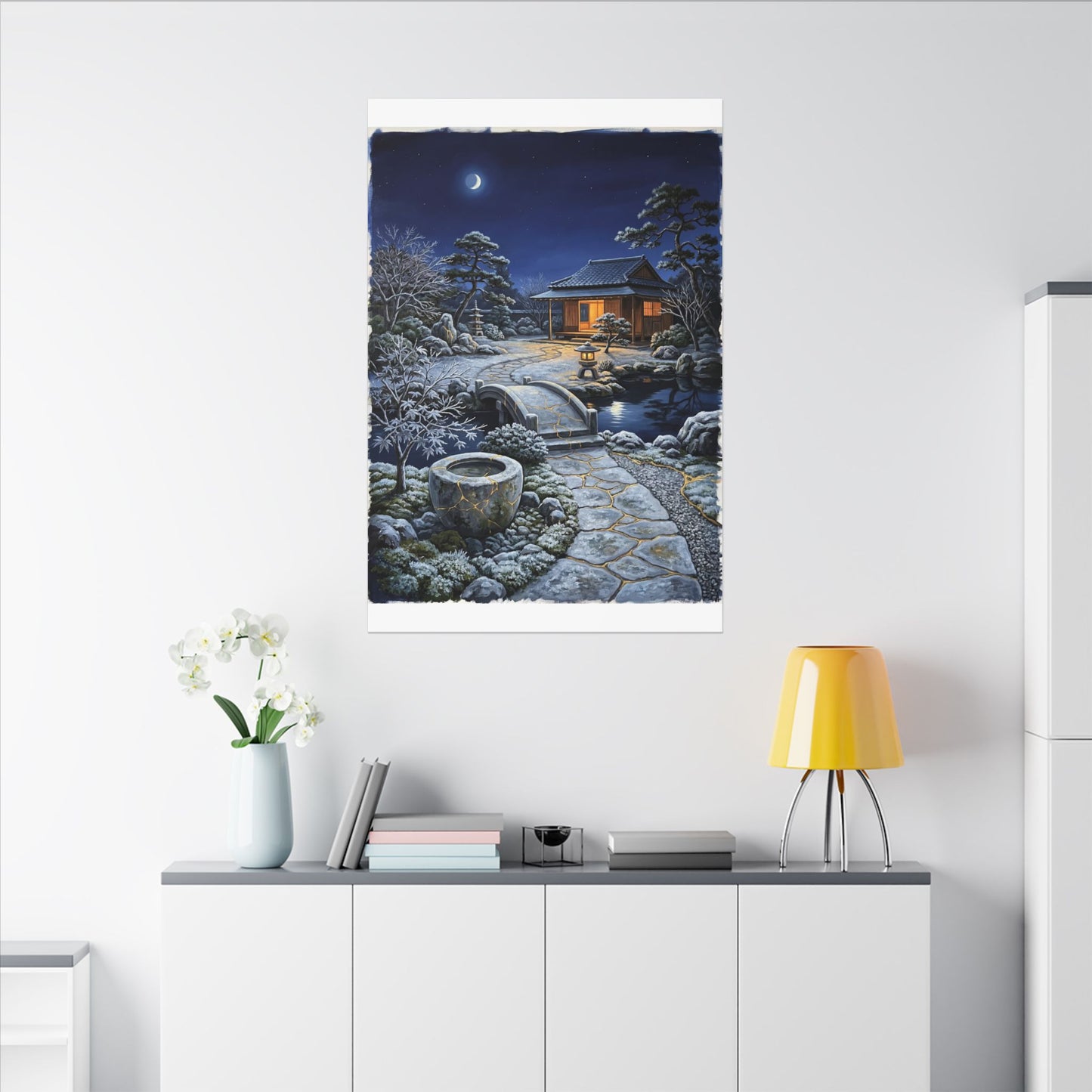 Moonlit Garden Winter Canvas Art | Kintsugi Artful Design