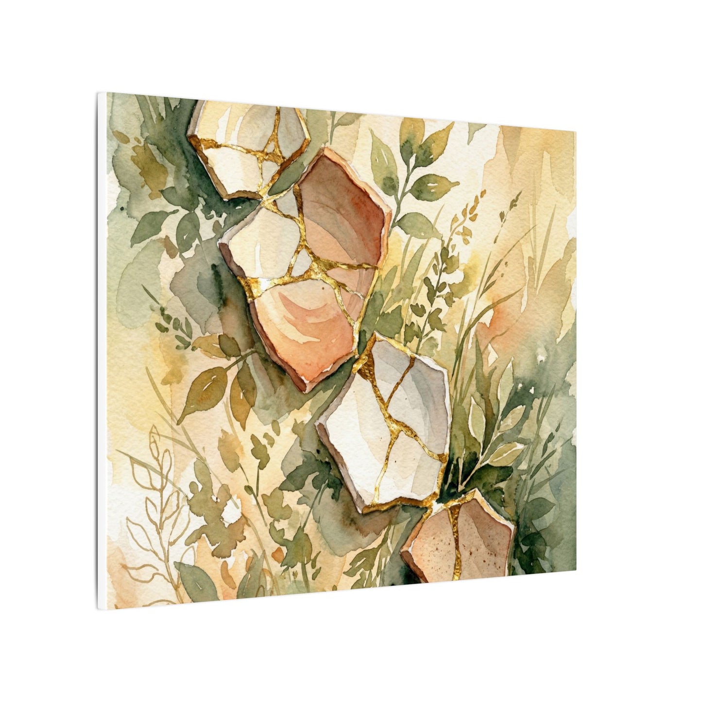 Japandi Broken Pottery in Golden Hour | Watercolor Canvas Art