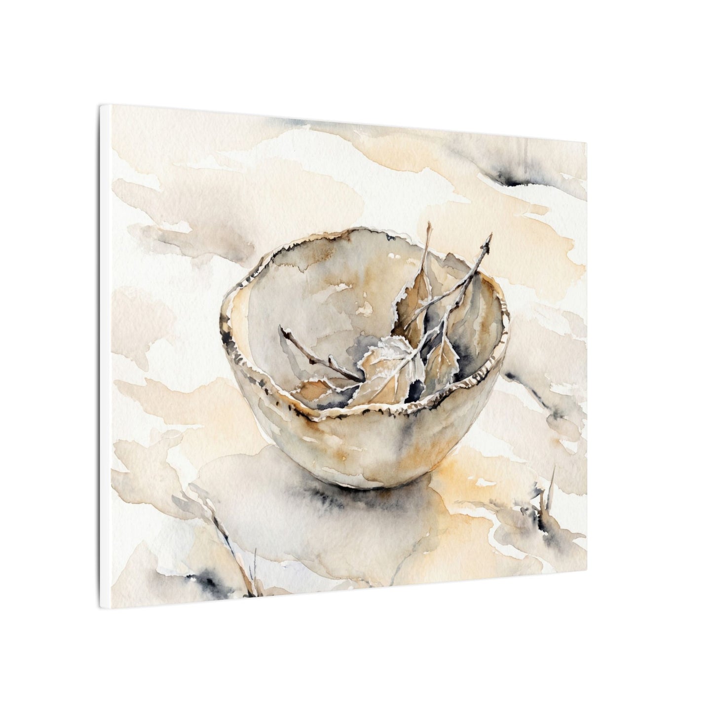 Ceramic Bowl Canvas Art | Winter Japandi Watercolor Art