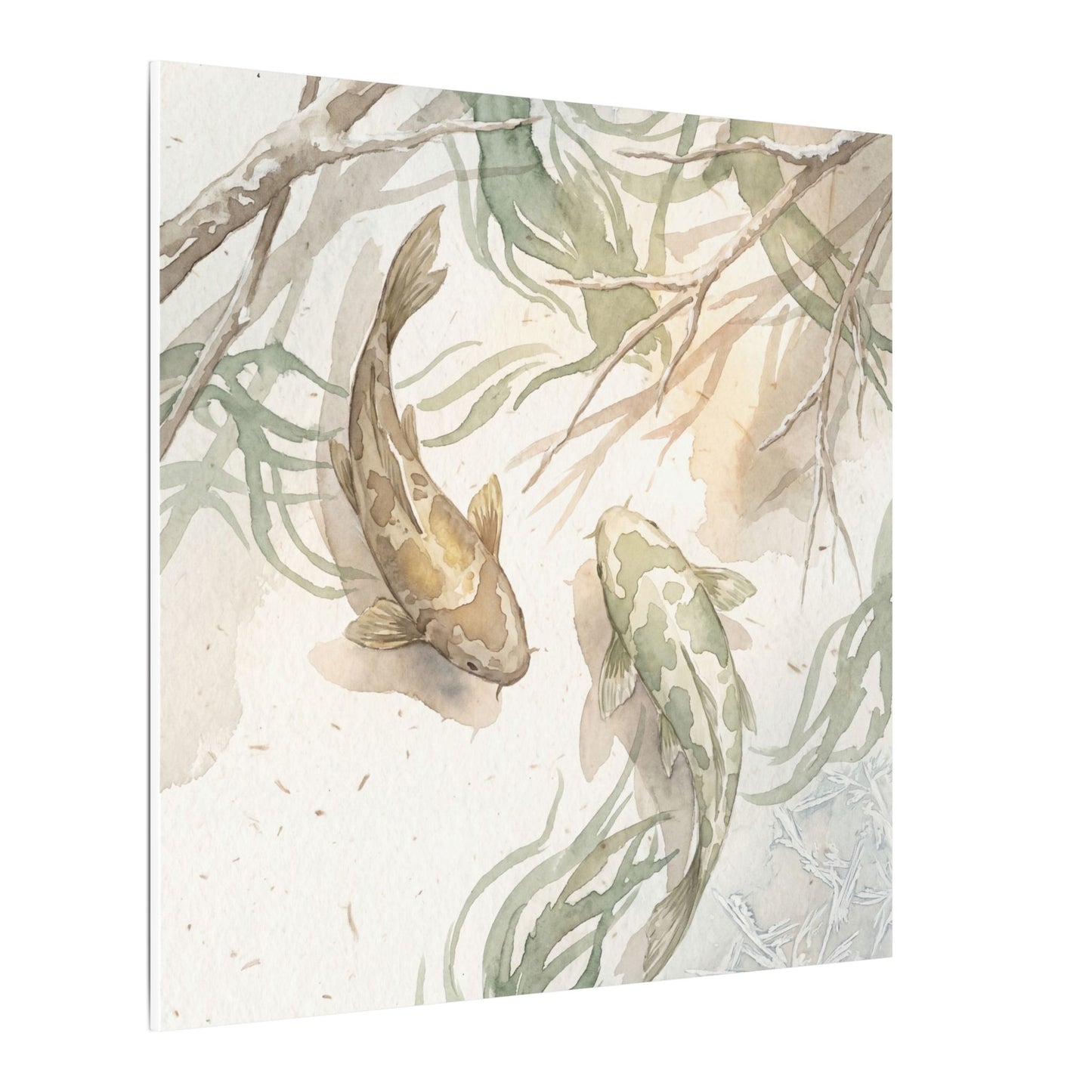 Koi Pond Canvas Art | Winter Japandi Watercolor Art