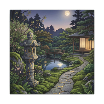 Spring Moonlit Garden Gold Vein Canvas Art | Resilient Decor
