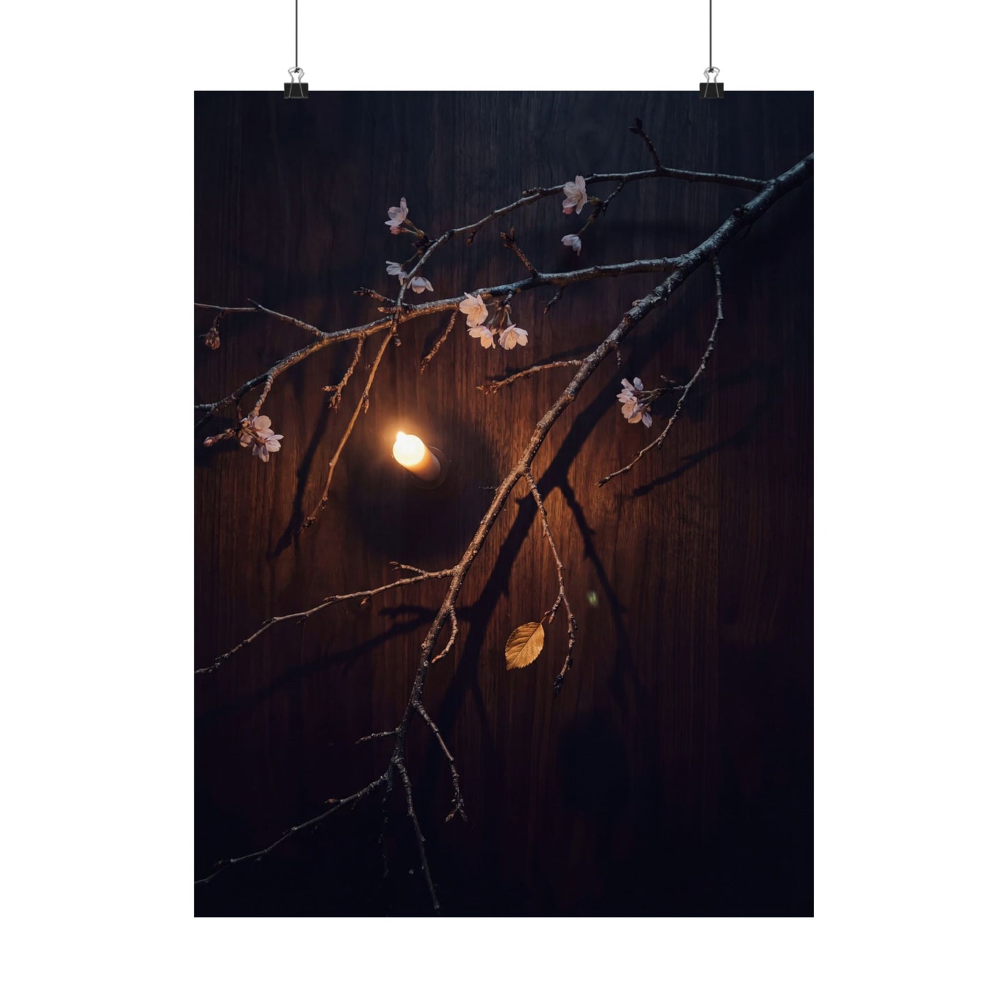 Sophisticated Cherry Blossom Wall Art Print - Moody Minimal Dark Japandi