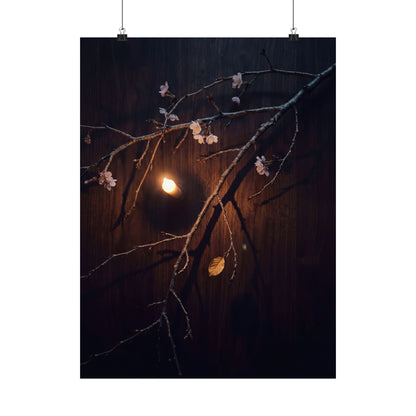 Sophisticated Cherry Blossom Wall Art Print - Moody Minimal Dark Japandi