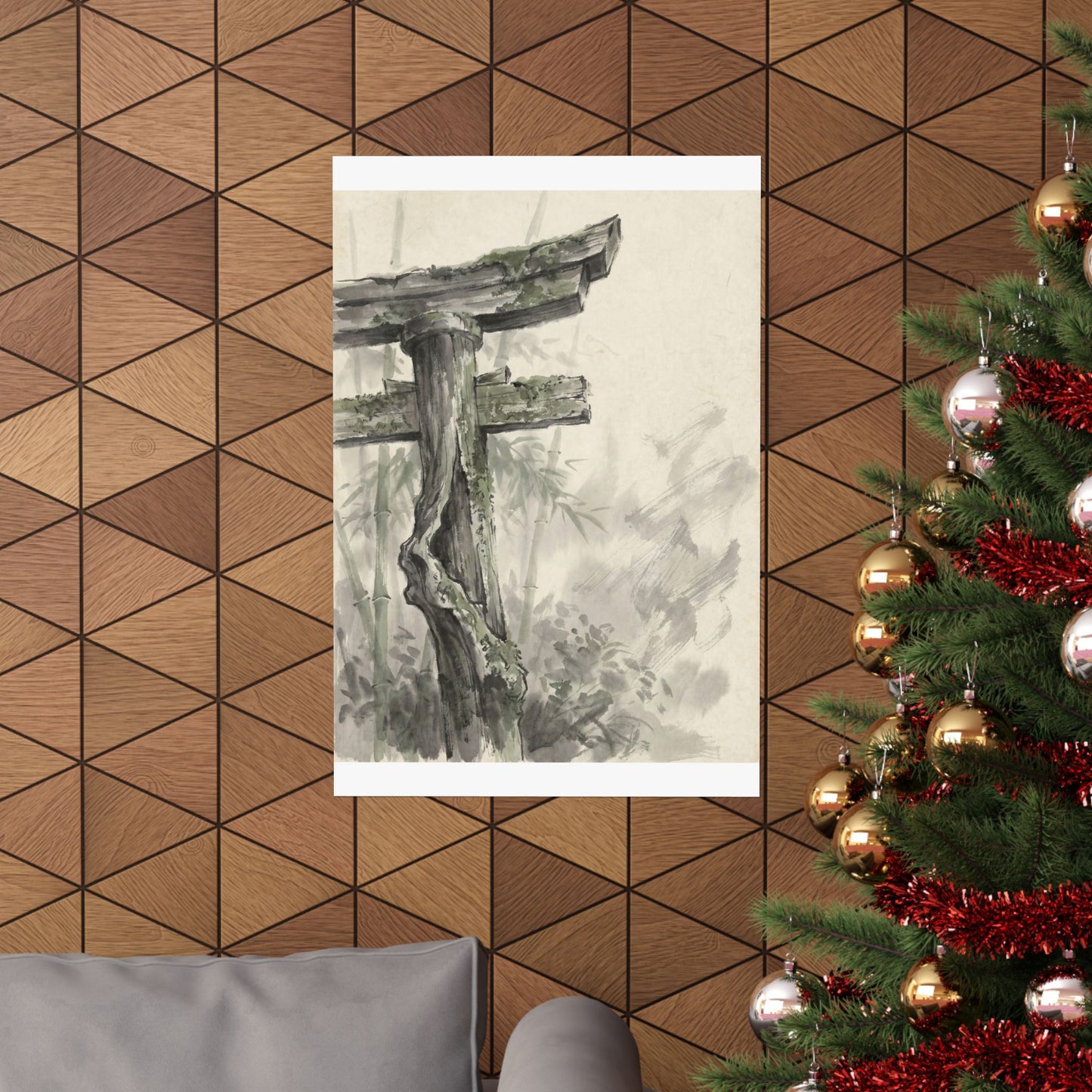 Summer Torii Gate Sumi E Wall Art Print | Calm Decor