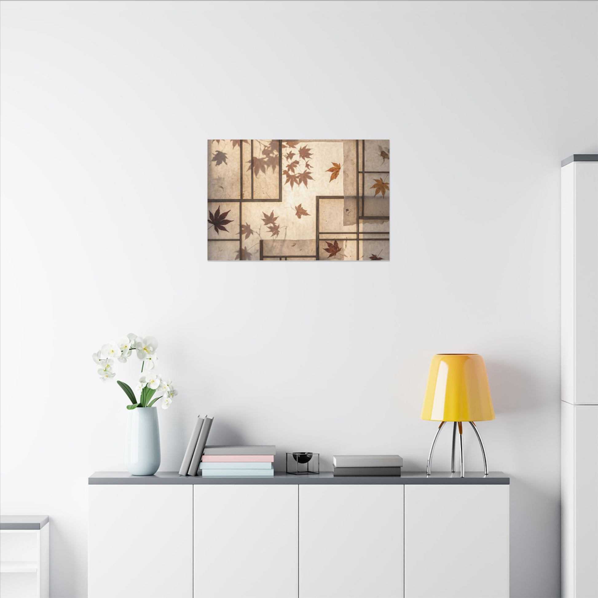 Shoji Screen Japanese Pattern Canvas Art | Neutral Japandi Art Art Print