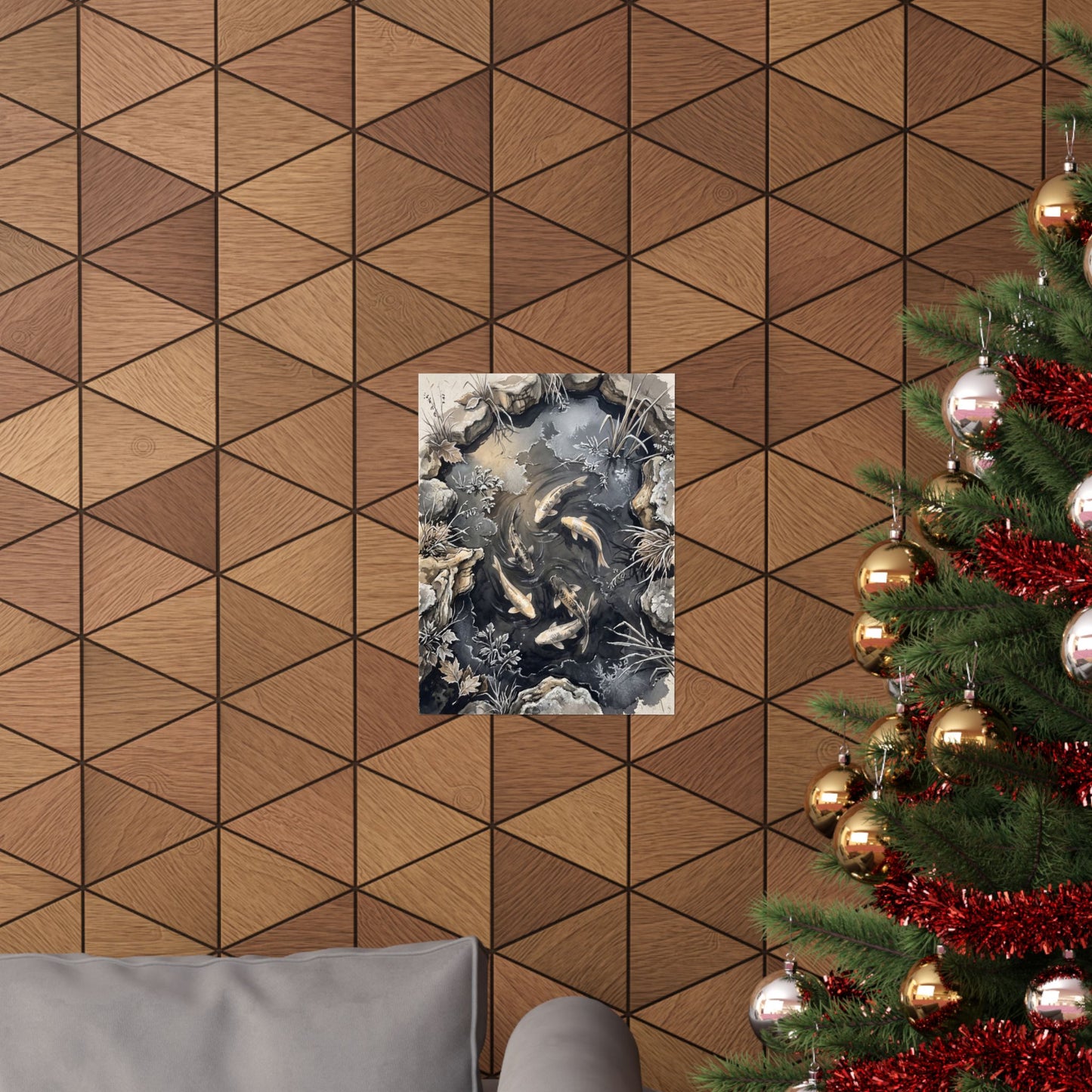 Golden Hour Koi Pond Wall Art Print - Japandi Fukinsei