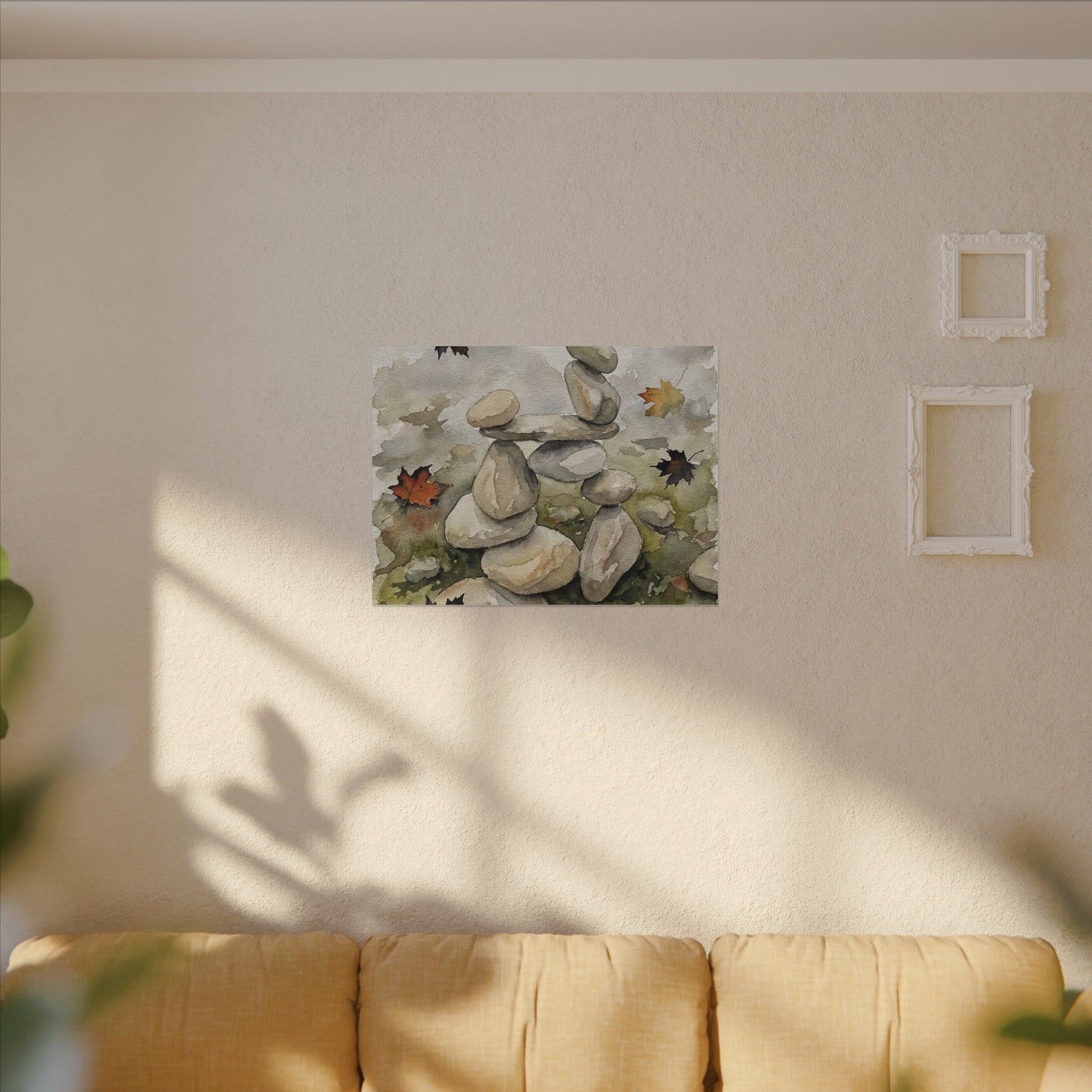 Overcast River Stones Canvas Art - Japandi Fukinsei