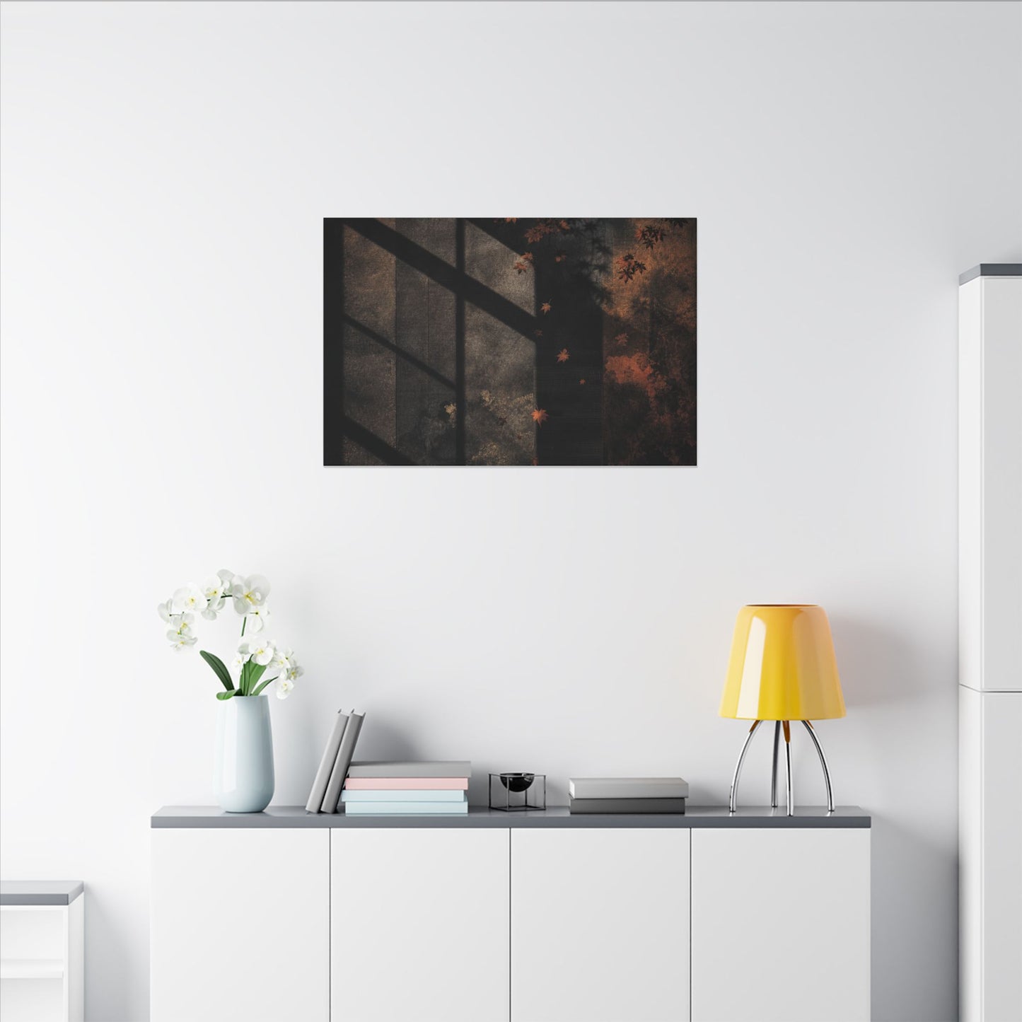 Sophisticated Shadow Play Canvas Art - Dark Texture Dark Japandi