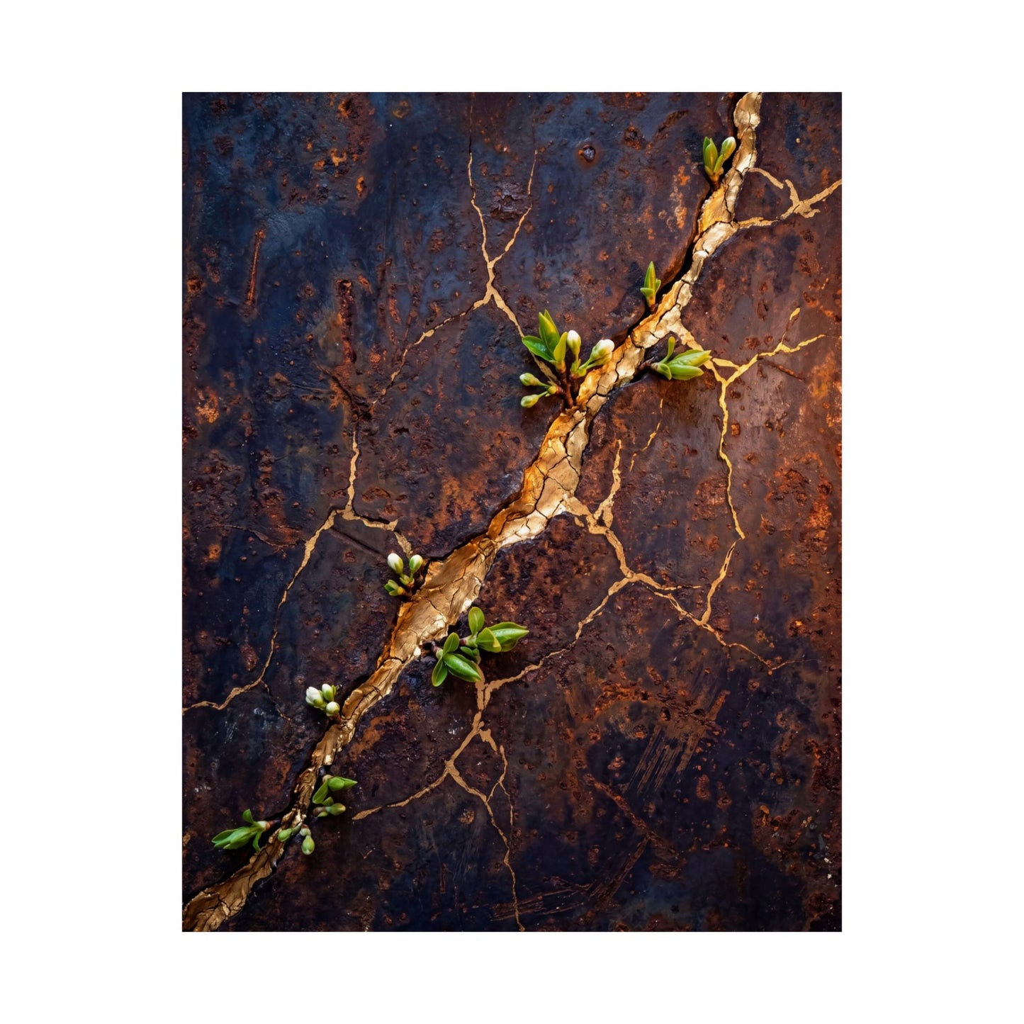 Shibui Rust Patina Wall Art Print - Kintsugi Gold Vein
