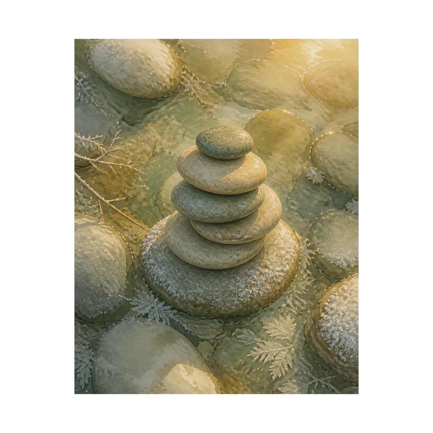 Neutral River Stones Wall Art Print - Watercolor Japandi