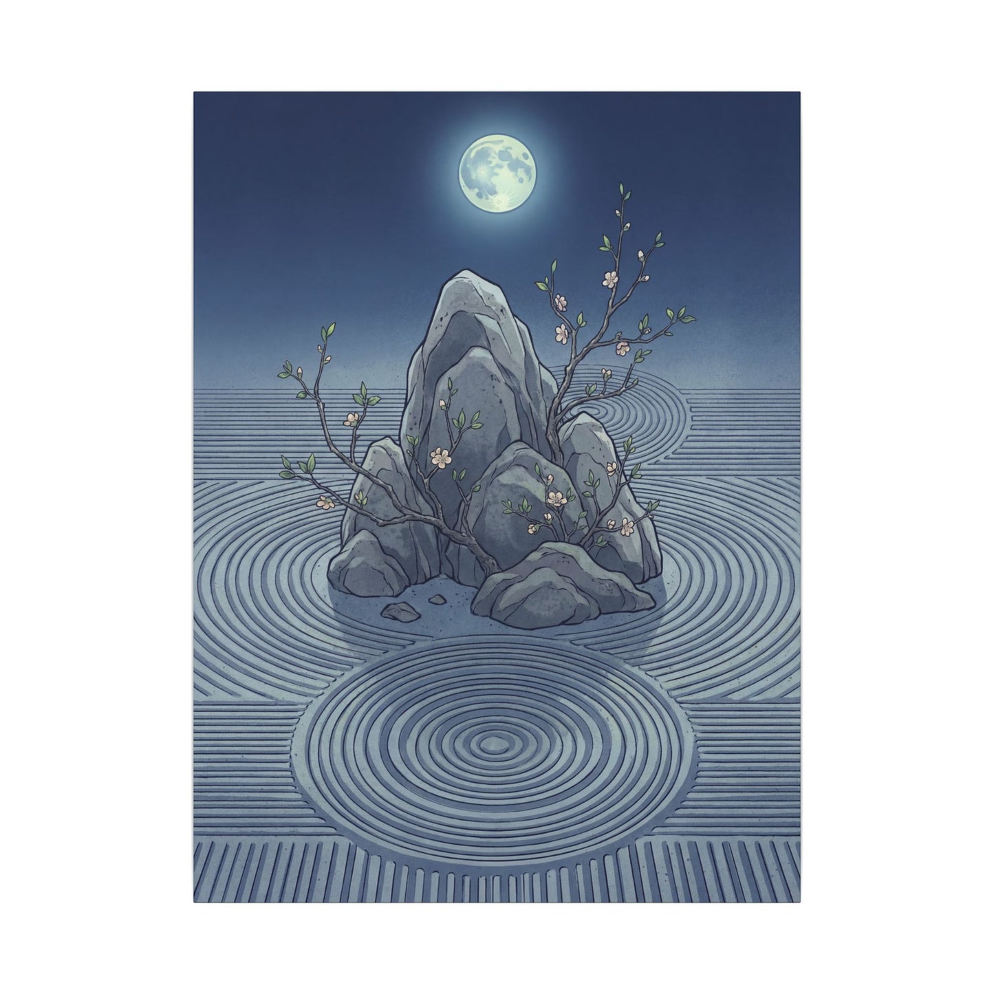 Spring Rock Garden Ukiyo E Inspired Canvas Art | Tranquil Decor