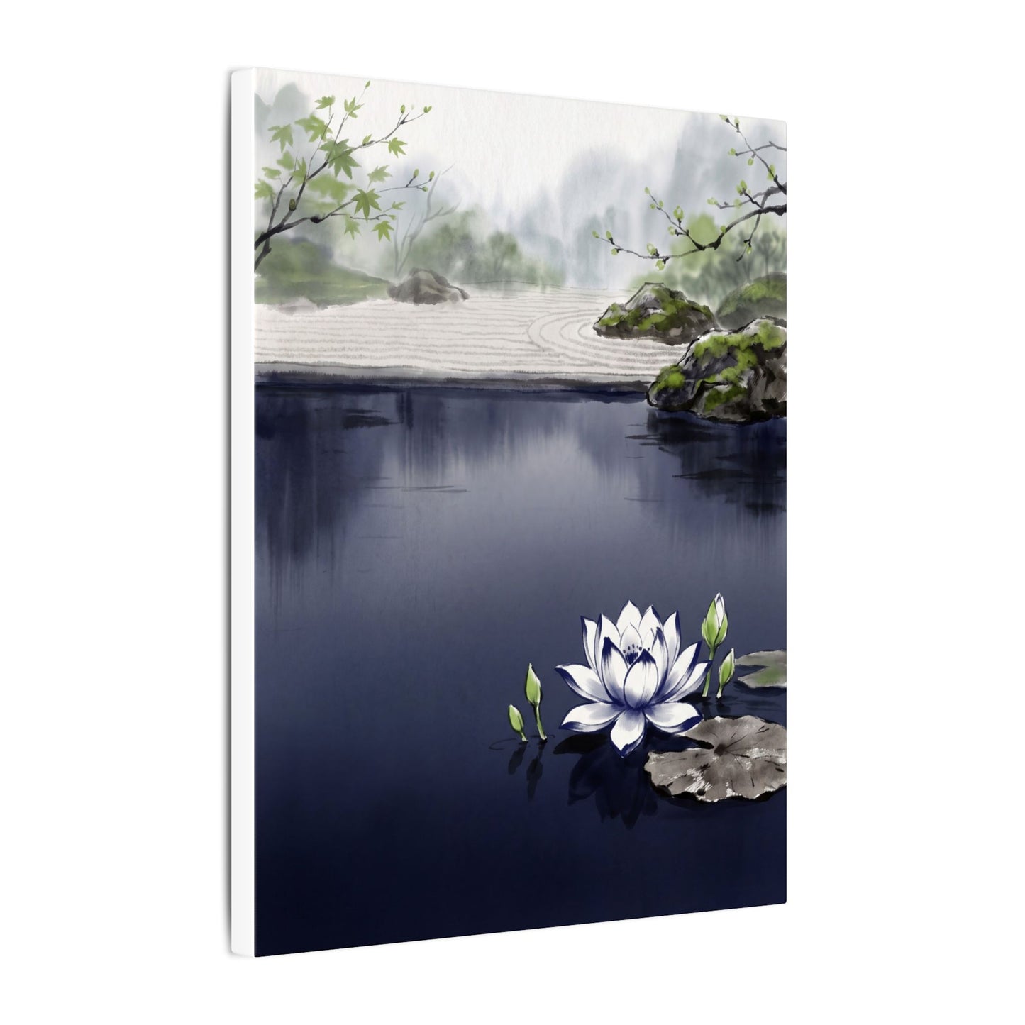Lotus Flower Karesansui Canvas Art | Tranquil Zen Art