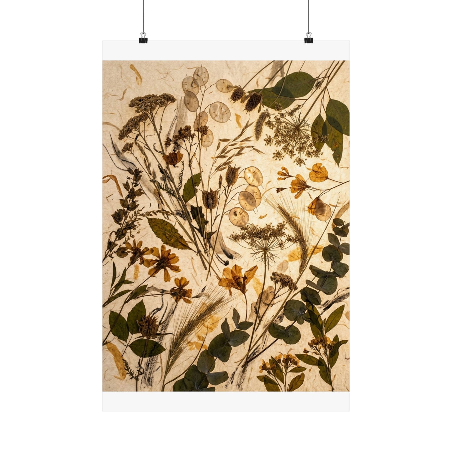 Dried Flowers Japanese Pattern Wall Art Print | Cozy Japandi Art