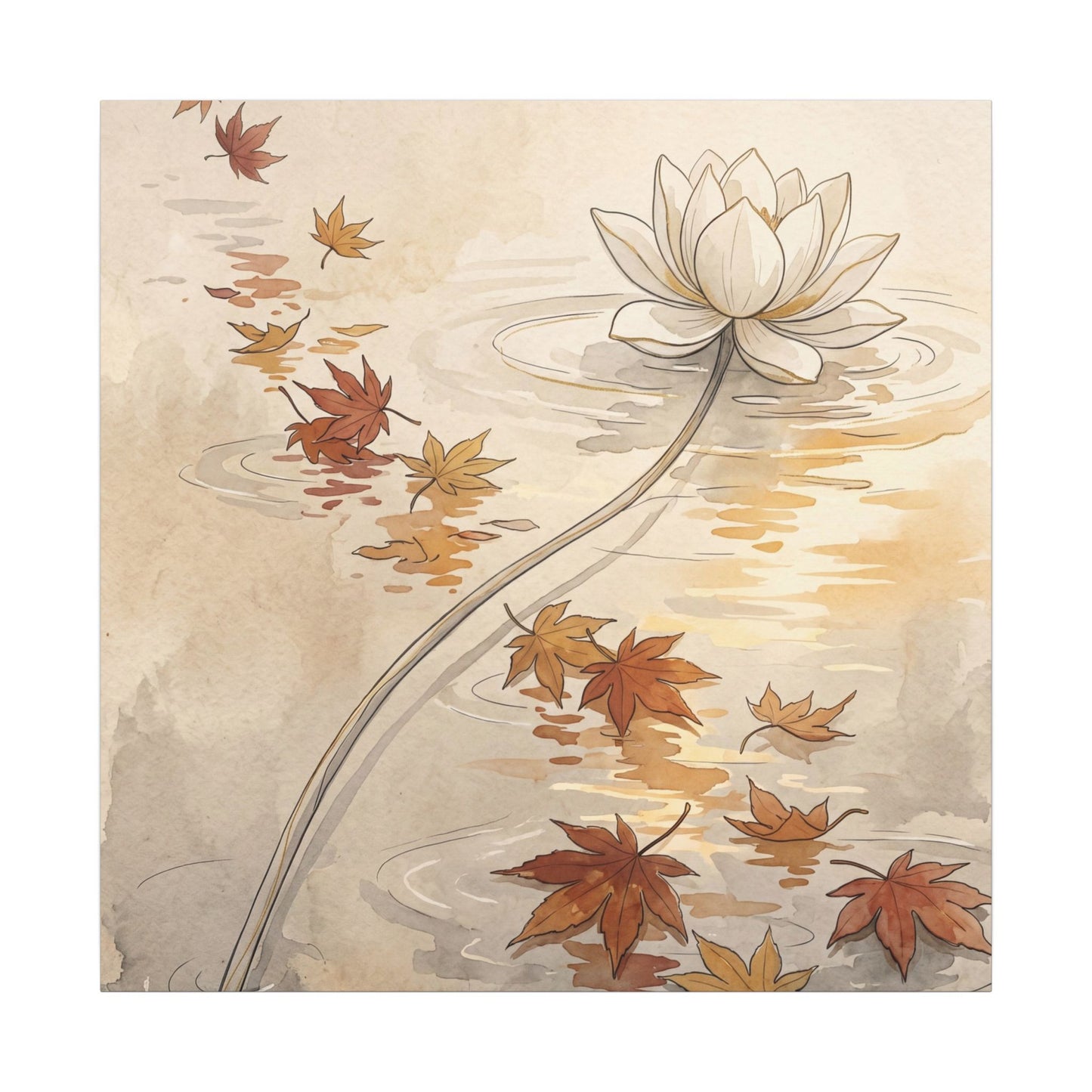 Lotus Flower Canvas Art | Autumn Japandi Minimal Line Art