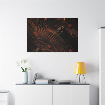 Dark Japandi Rock Garden in Golden Hour | Charcoal Ink Canvas Art