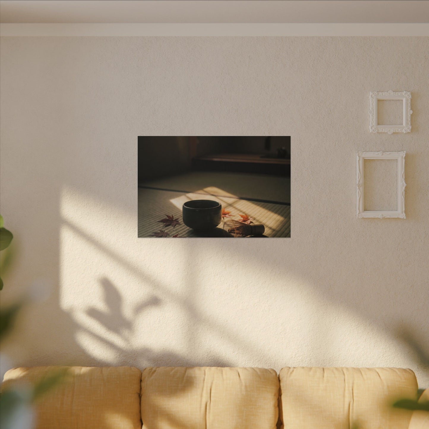 Dark Japandi Tea Ceremony in Golden Hour | Moody Minimal Canvas Art