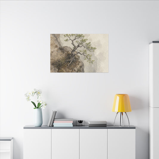 Earthy Pine Tree Canvas Art - Watercolor Japandi