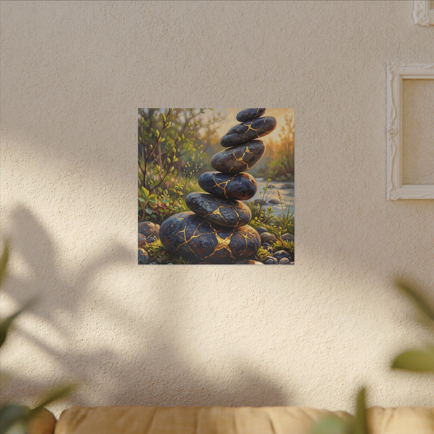 Spring River Stones Gold Repair Canvas Art | Healing Decor