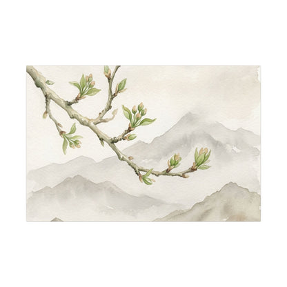 Spring Mountain Mist Watercolor Canvas Art | Cozy Decor