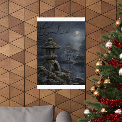 Winter Stone Lantern Japanese Pattern Wall Art Print | Earthy Decor