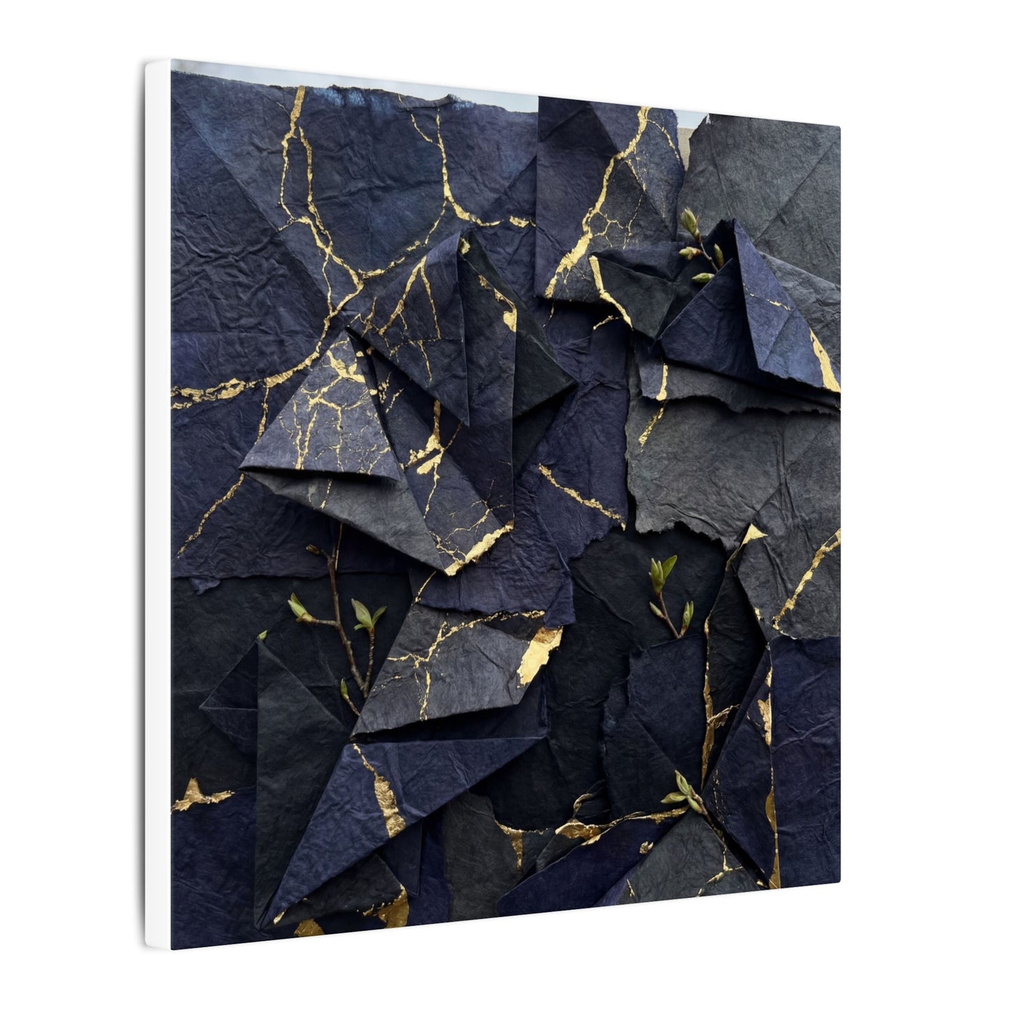 Beautiful Paper Fold Canvas Art - Crackle Gold Kintsugi