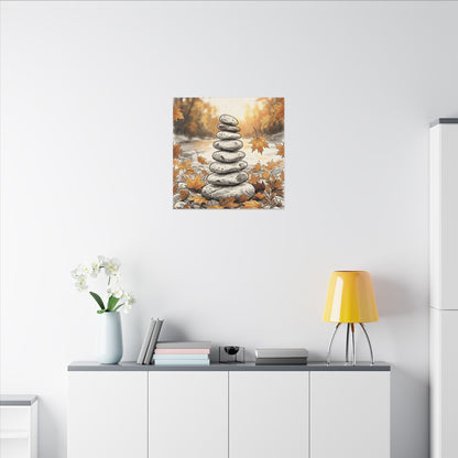 Earthy River Stones Canvas Art - Minimal Line Japandi